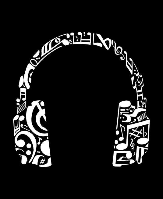Translation missing: en.LA Pop Men's Music Note Headphones Word Art Hooded Sweatshirt Black-2XL