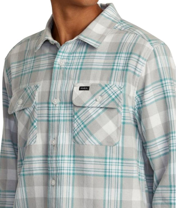 Translation missing: en.RVCA Mens Woven Button Front Shirt That'll Work Flannel Silver Bleach Small