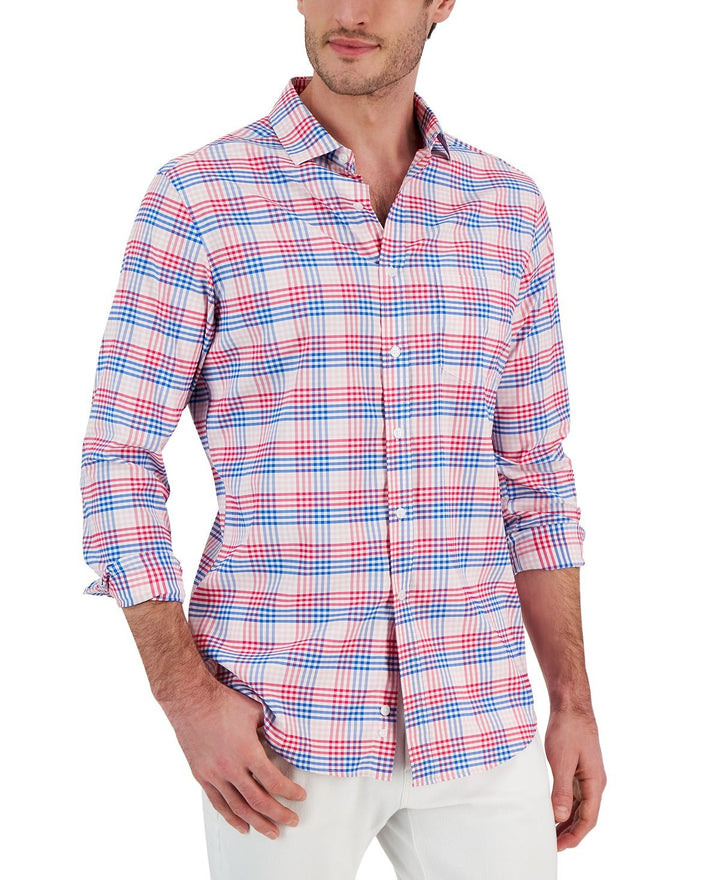 Translation missing: en.Club Room Men's Malia Classic-Fit Plaid Button-Down Tech Shirt Pink Combo-XL