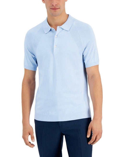 Translation missing: en.Alfani Men's Ribbed Raglan Sweater-Knit Polo Shirt in Croquis Blue-2XL