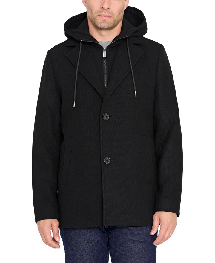 Translation missing: en.Sam Edelman Men's Hooded Wool Blend Coat With Bib - Black-Size XL