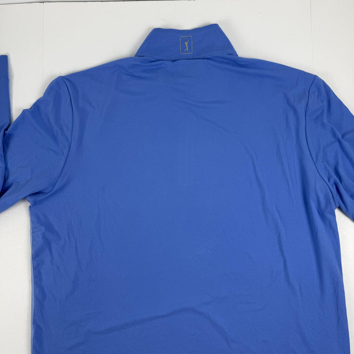 Translation missing: en.PGA Tour Chest Stripe Ombre Long Sleeve Quarter-Zip Golf Sweater LT Blue Size XL