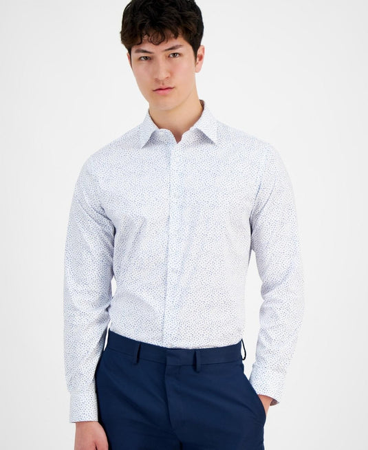 Translation missing: en.Alfani Men's Slim-Fit Dash-Print Dress Shirt White Cobalt-16-16.5 34/35