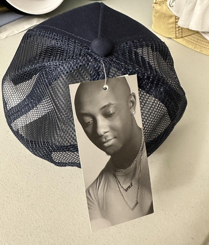 Translation missing: en.ANT 5:31 by JÉRÔME LAMAAR Men's Embroidered Yin &amp; Yang Trucker Hat Batik Navy