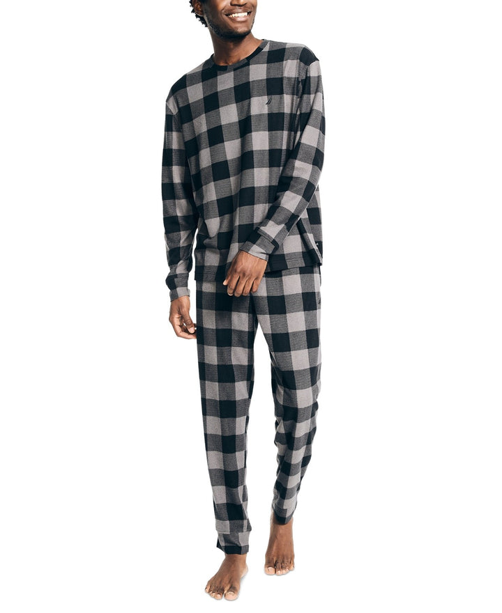 Translation missing: en.Nautica Men's Relaxed Fit 2PC Waffle Buffalo Plaid Pajama Set, Storm Grey-Small