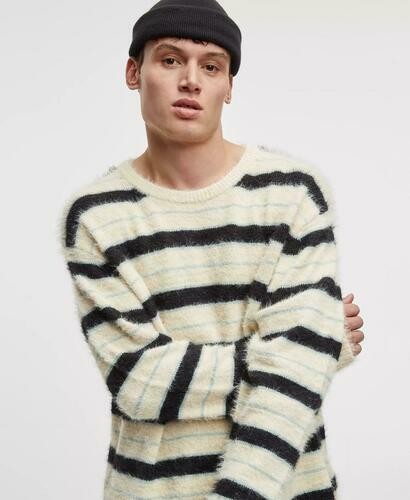 Translation missing: en.Mode of One Sweater Dark Ecru Men's Long-Sleeve Eyelash Stripe Relax Fit-Medium