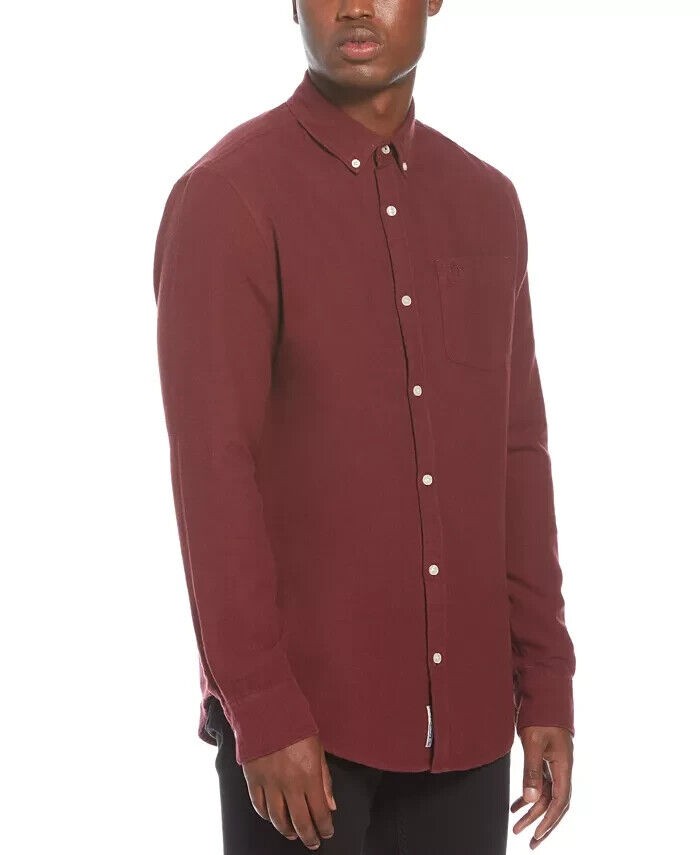 Translation missing: en.Original Penguin Men's Slim Fit Herringbone Flannel Shirt in Burgundy Heather-XL
