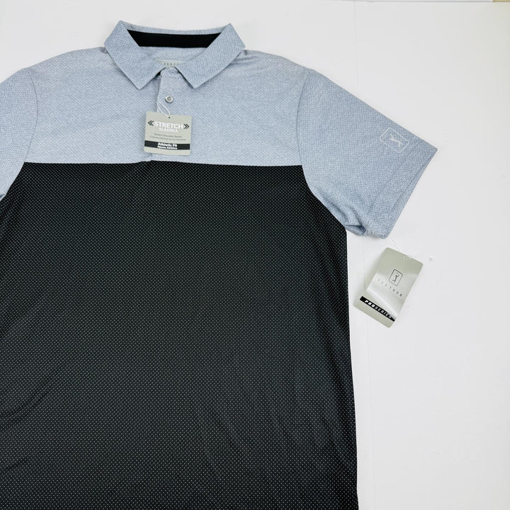 Translation missing: en.PGA TOUR Airflux Golf Polo Shirt Black Gray Size Small Birdseye Block Print