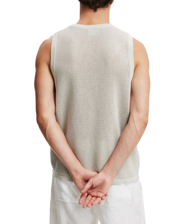 Translation missing: en.Cotton On Men's Open Knit Tank Top Loose Fit in Gray-Medium
