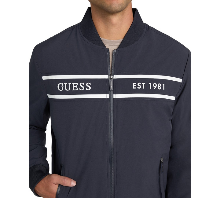 Translation missing: en.Guess Men's Bomber Jacket Size Large Navy Sea Lightweight Logo Full-Zip Stretch