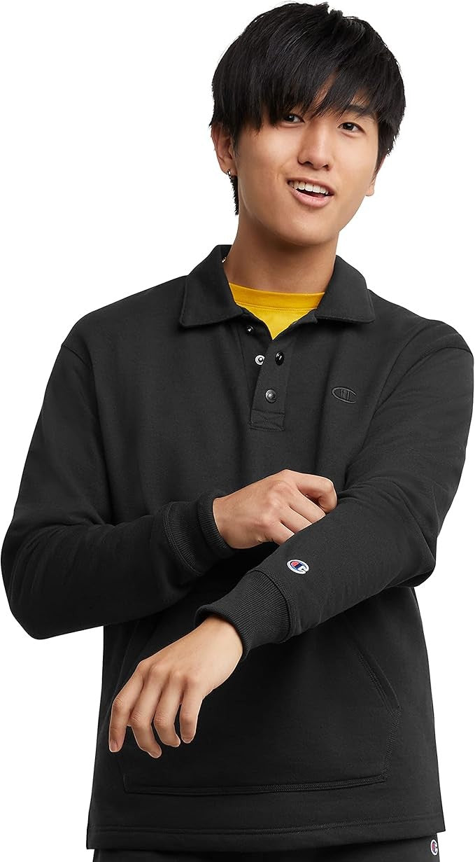 Translation missing: en.Champion Men's Powerblend Classic-Fit Long-Sleeve Rugby Shirt in Black-Small