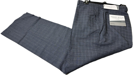 Translation missing: en.Perry Ellis Portfolio Mens Slim-Fit Flat Front Dress Pants Dusty Blue-36x30