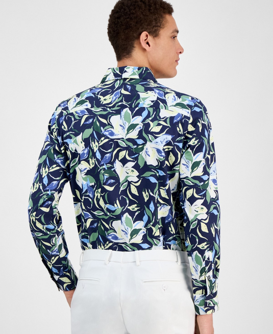 Translation missing: en.Bar III Dress Shirt 16-16.5 34/35 Navy Sage Slim Fit Isola Bella Floral Print