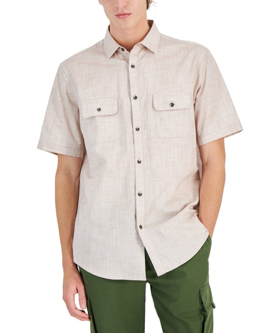 Translation missing: en.Alfani Short Sleeve  Warren Shirt Men's Size Small Foxy Brown Rose Cotton