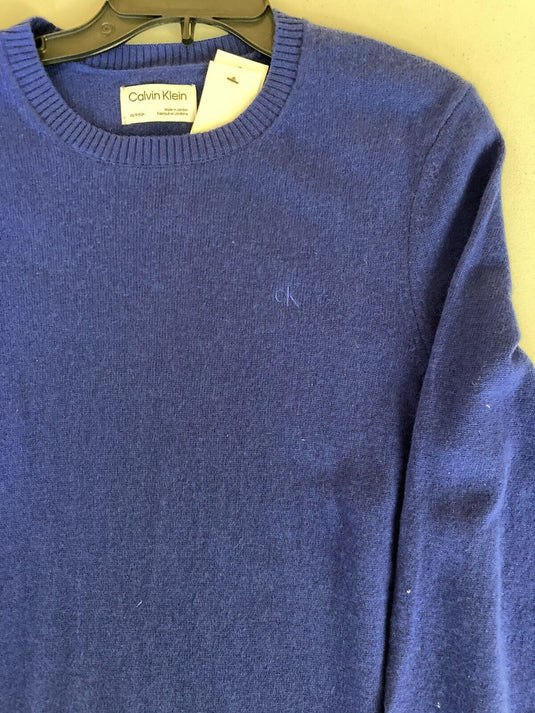 Translation missing: en.Calvin Klein Men's Solid Crewneck Merino Wool Sweater Kinetic Blue-XS