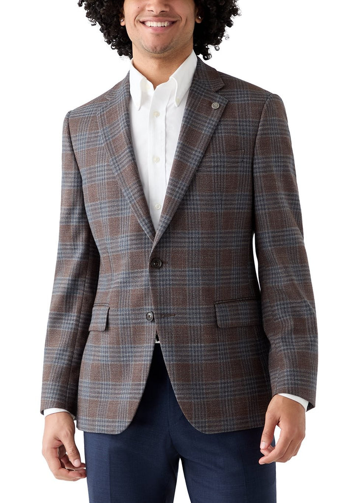 Translation missing: en.Ted Baker Men's Modern-Fit Brown Blue Plaid Sport Coat Stretch Brown Blue-36R