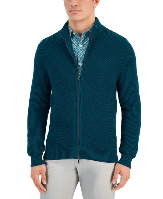 Translation missing: en.Alfani Men's Heavy Rib Zip-Front Sweater Jacket, Dark Kale-2XL