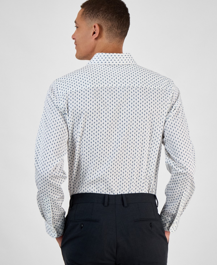 Translation missing: en.Bar III Men's Bree Slim-Fit Stretch Leaf-Print Dress Shirt White Navy-16-16.5