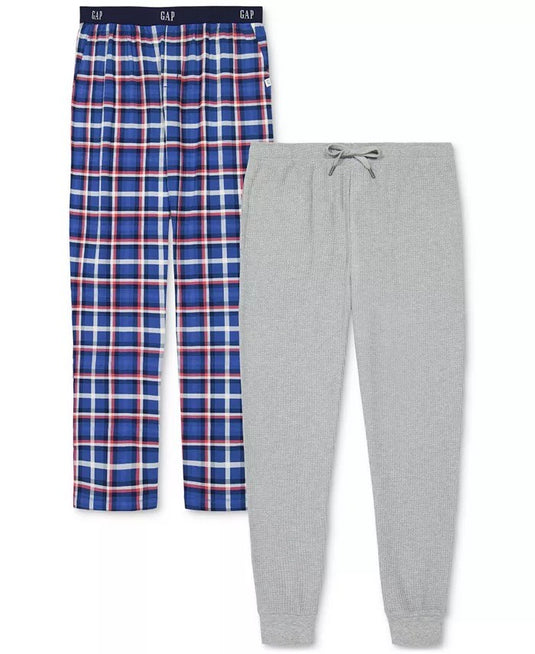 Translation missing: en.Gap Mens 2Pk. Waffle-Knit Jogger-Leg Pajama Pants Gray Heather/Blue Plaid-XL