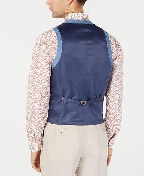 Translation missing: en.Bar III Suit Vest Mens Size XL 44-46R Blue Solid Slim-Fit Linen