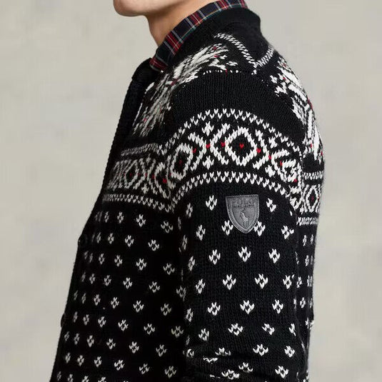 Translation missing: en.Polo Ralph Lauren Men's Snowflake Cotton-Cashmere Cardigan Black Multi-XL