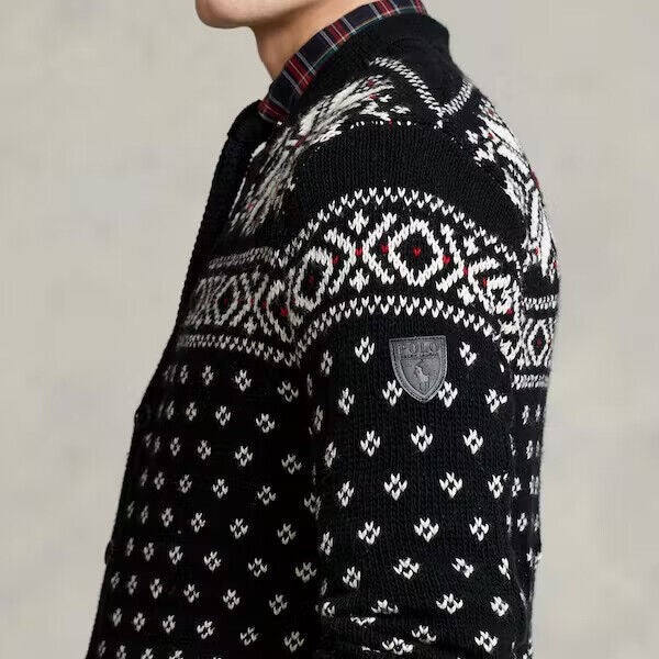 Translation missing: en.Polo Ralph Lauren Men's Snowflake Cotton-Cashmere Cardigan Black Multi-XL