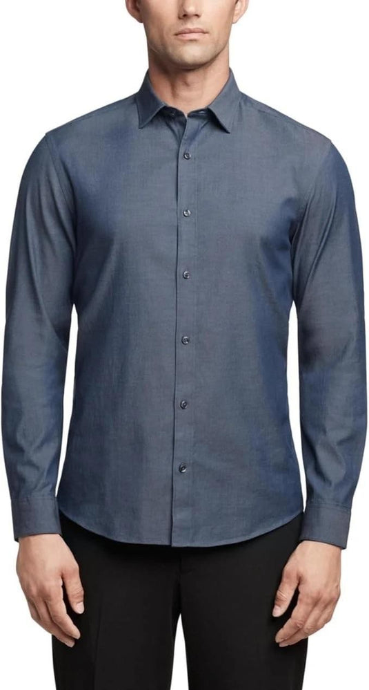 Translation missing: en.Calvin Klein Men's Washed Denim Stretch Slim Fit Dress Shirt Dark Denim-16 32/33