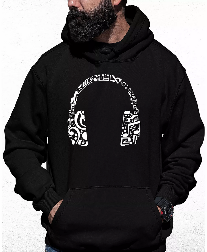 Translation missing: en.LA Pop Men's Music Note Headphones Word Art Hooded Sweatshirt Black-2XL