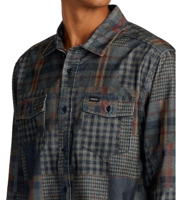 Translation missing: en.RVCA Men's Regular Fit Long Sleeve Woven Freeman Cord Print Navy Marine, 2XL
