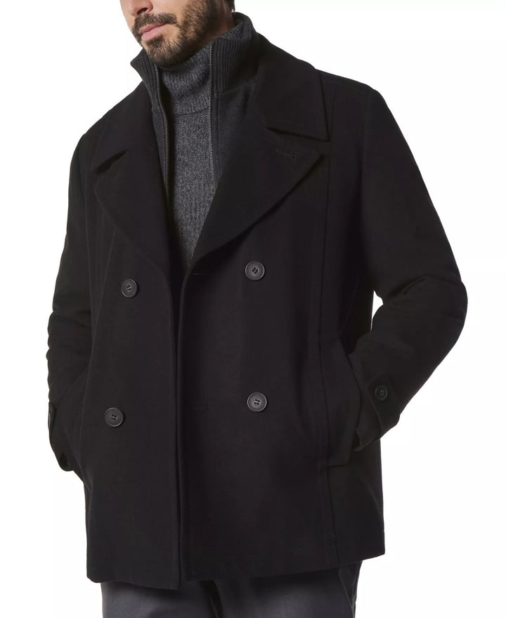 Translation missing: en.Marc New York Men's Danton Peacoat with Inset Bib Wool Blend Black-Size XL