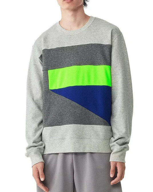 Translation missing: en.Aloye Men's All Cotton Colorblock Graphic Crew Sweatshirt Heather Gray-2XL