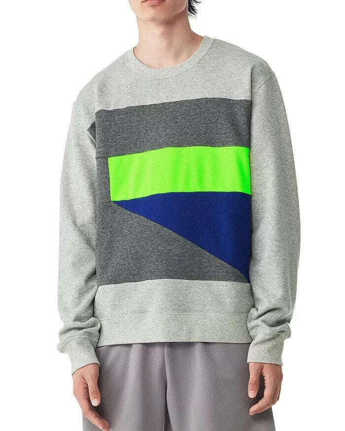 Translation missing: en.Aloye Men's All Cotton Colorblock Graphic Crew Sweatshirt Heather Gray-2XL