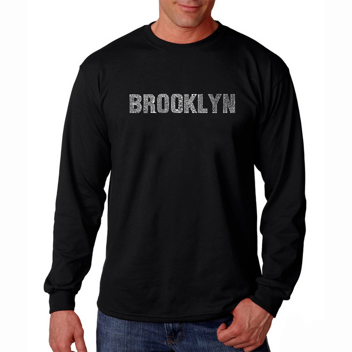 Translation missing: en.La Pop Art Men's Word Art Long Sleeve T-Shirt- Brooklyn Neighborhoods Black-2XL