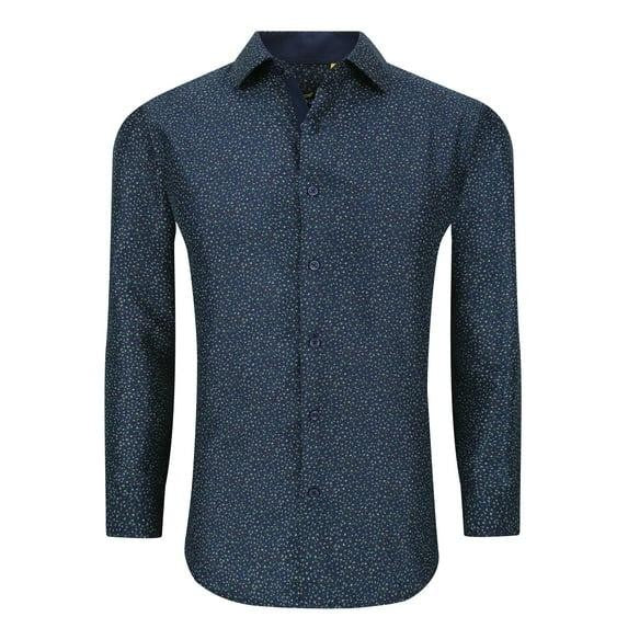 Translation missing: en.Azaro Uomo Men s Slim Fit L/S Geometric Button Down Shirt AZ303-33-NAVY-Large