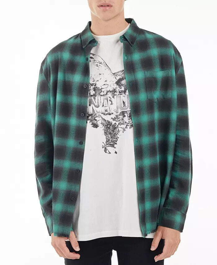 Translation missing: en.nANA jUDY Men's Fulton Flannel Frayed Hem Shirt in Emerald Green-Small