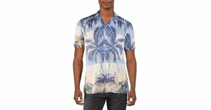 Translation missing: en.Altea Men's Premium Italian Cotton Palms Hawaiian  Button-Down Shirt-Size Small