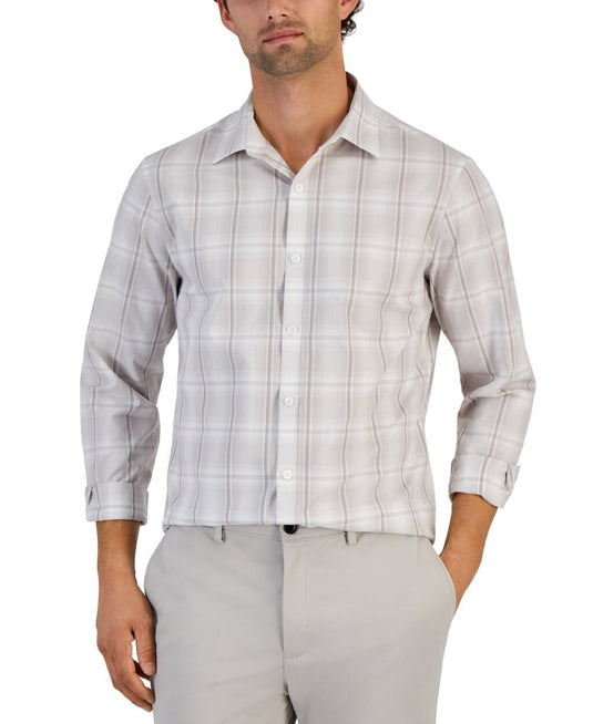 Translation missing: en.Alfani Men's Plaid Print Long-Sleeve Button-Up Shirt London Plane - 2XL