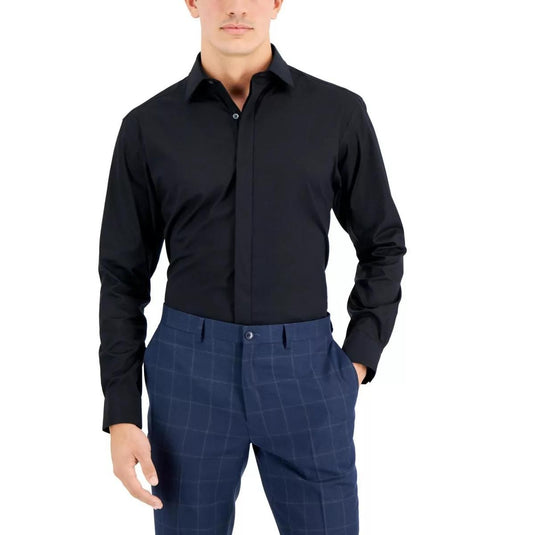 Translation missing: en.Alfani Slim fit Dress Shirt 16-16.5 32-33 Black Convertible-Cuff