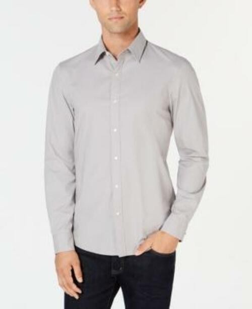 Translation missing: en.Michael Kors Men's Stretch Button-Front Shirt - Alloy Grey-Medium 15-15.5