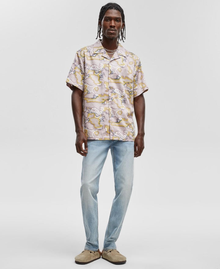 Translation missing: en.Mode of One Mens Relaxed-Fit Printed Button-Down Camp Shirt Cool Putty Purple-XL