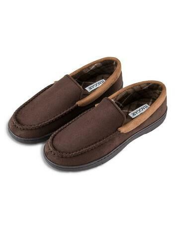 Translation missing: en.Haggar Mens Microsuede Venetian Slipper Plaid Fleece Lining Brown-M 8-9