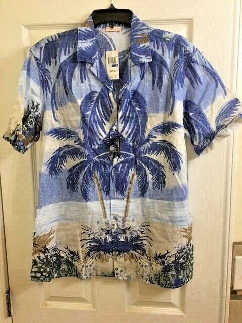 Translation missing: en.Altea Men's Premium Italian Cotton Palms Hawaiian  Button-Down Shirt-Size Small
