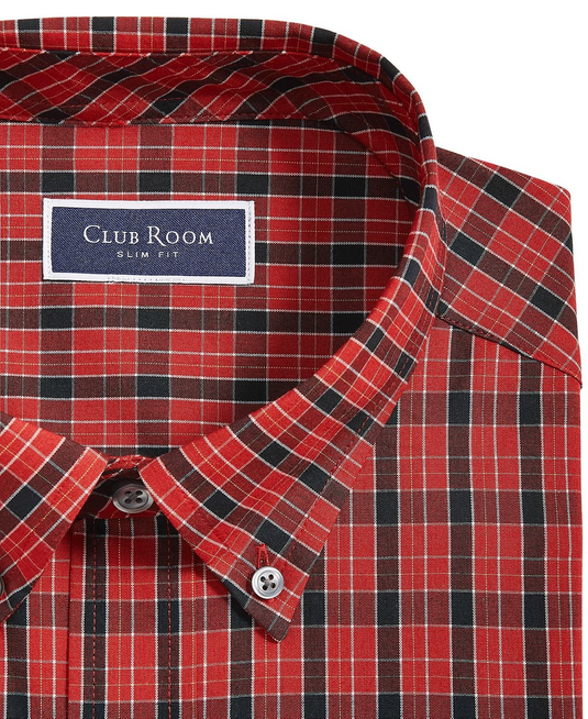 Translation missing: en.Club Room Men's Slim Fit Plaid Dress Shirt Red/Black-S 14-14.5 32/33