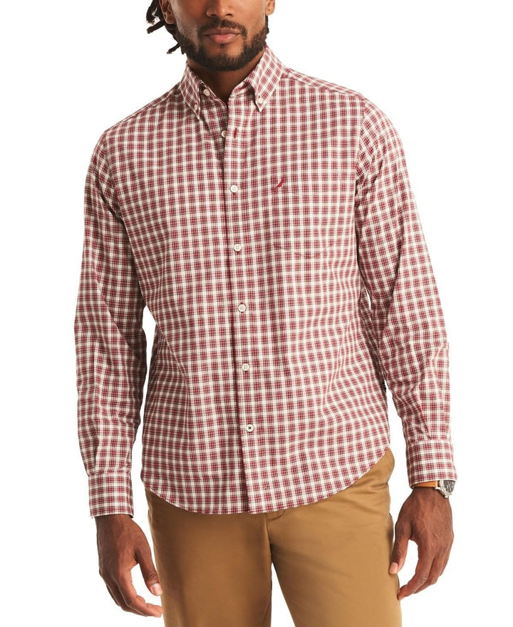 Translation missing: en.Nautica Men's Classic-Fit Wrinkle-Resistant Plaid Button-Up Shirt Naut Red-Small