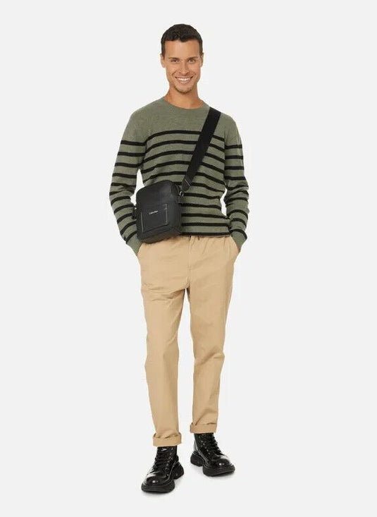 Translation missing: en.A.P.C. Men's Travis Wool/Cotton Stripe Regular Fit Crewneck Sweater Green-Small