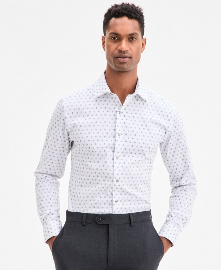 Translation missing: en.Alfani Men's Geo-Print Dress Shirt Slim Fit White Lilac Stretch-14-14.5 32/33