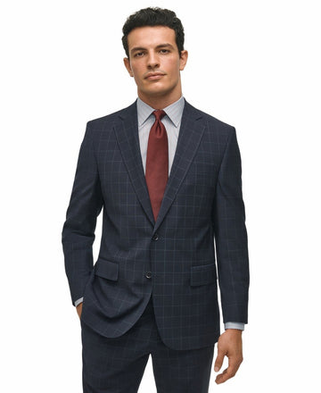 Translation missing: en.B by Brooks Brothers Mens Classic-Fit Windowpane Suit Jacket Wool Blend Navy-40R