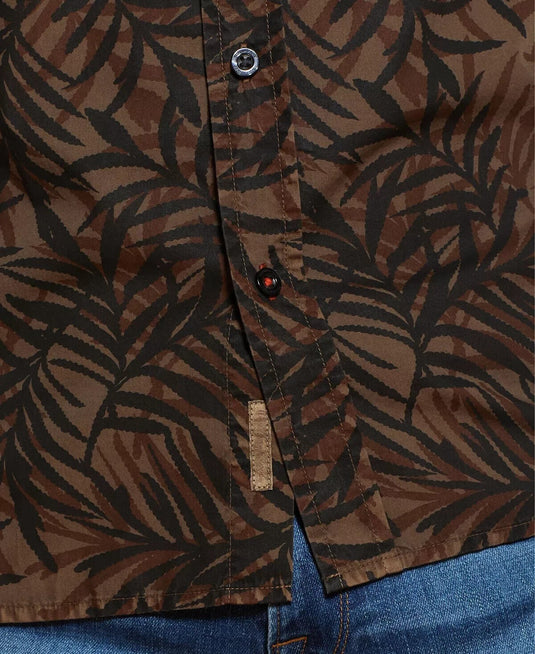 Translation missing: en.Weatherproof Vintage Men's All Cotton Leaf Print Woven Shirt in Raindrum-Large