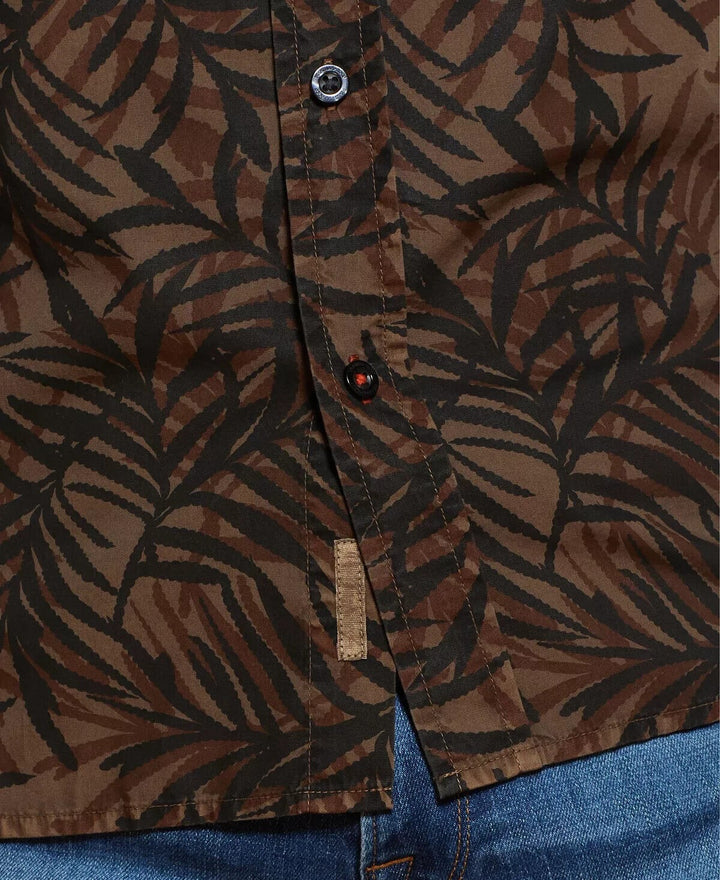 Translation missing: en.Weatherproof Vintage Men's All Cotton Leaf Print Woven Shirt in Raindrum-Large