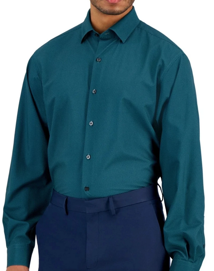 Translation missing: en.Alfani Men's Regular-Fit Maple Geo-Print Dress Shirt Stretch Teal-16-16.5 32/33
